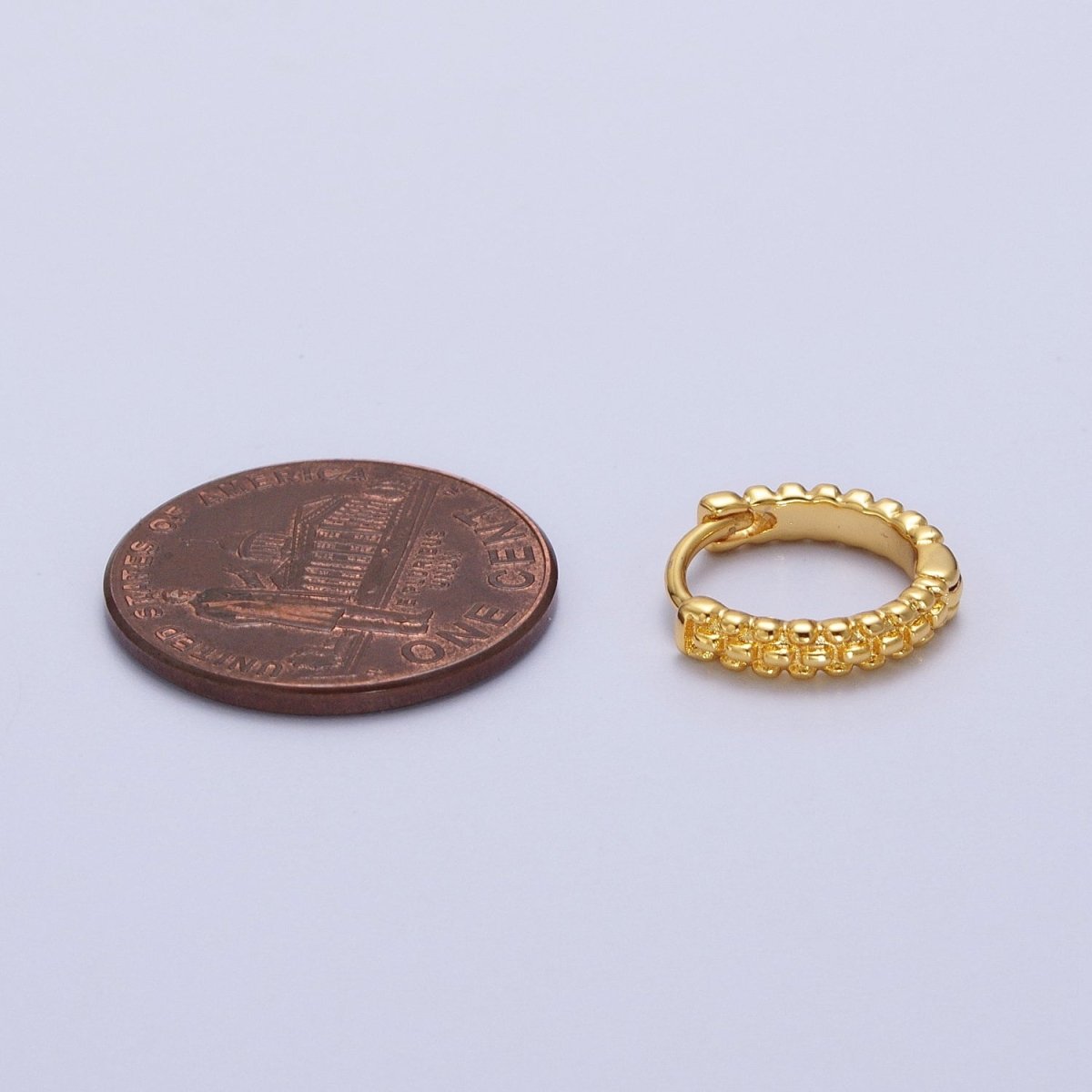 13mm Gold Textured Dotted Dainty Huggie Earrings | AB032