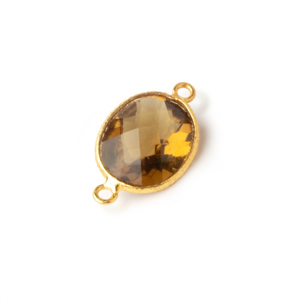 13x11mm Vermeil Bezel Whiskey Quartz Faceted Oval Connector 1 Focal