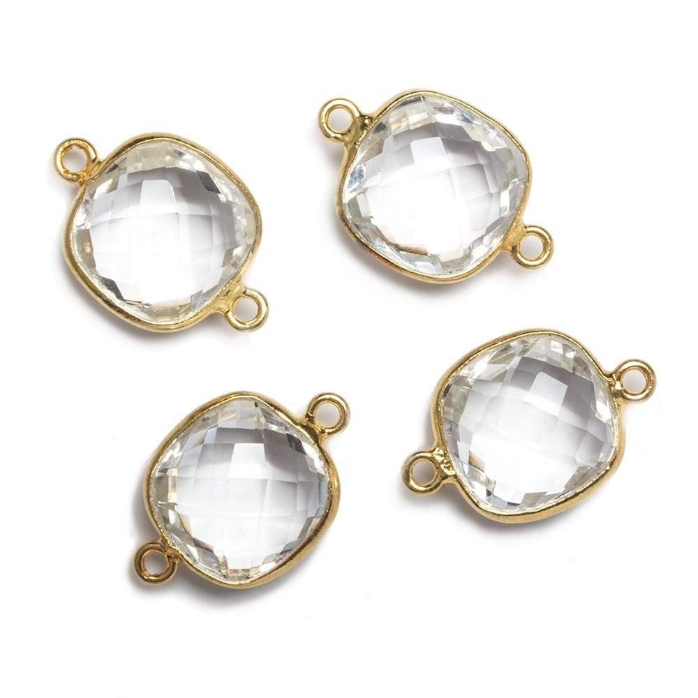 13x13mm Vermeil Bezeled Crystal Quartz faceted pillow Connector 1 piece