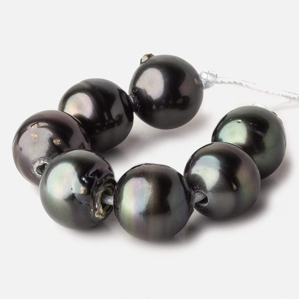 14-14.5mm Silver Peacock Tahitian Large Hole Saltwater Pearls 4 inch 7 pieces