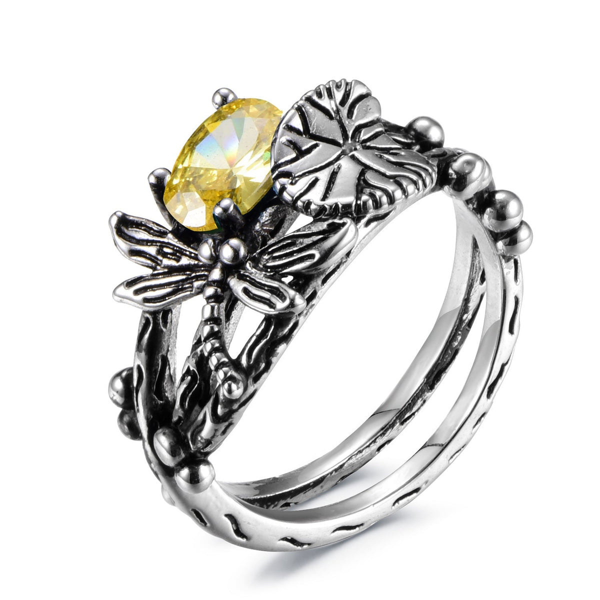 Women's Cheng Creative Dragonfly Lotus Vintage Thai Rings