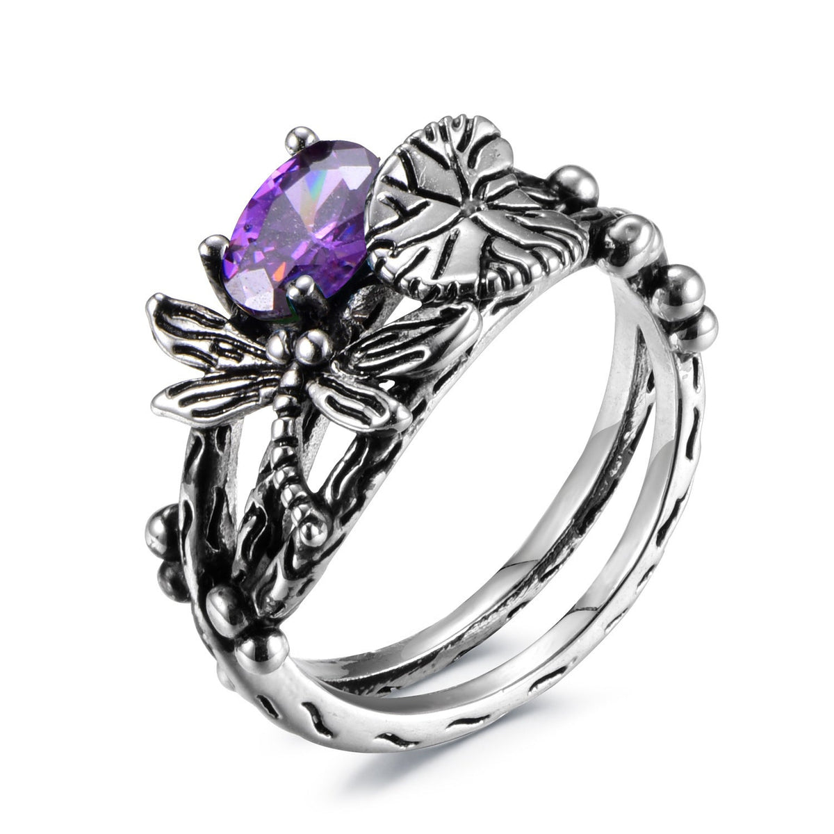 Women's Cheng Creative Dragonfly Lotus Vintage Thai Rings