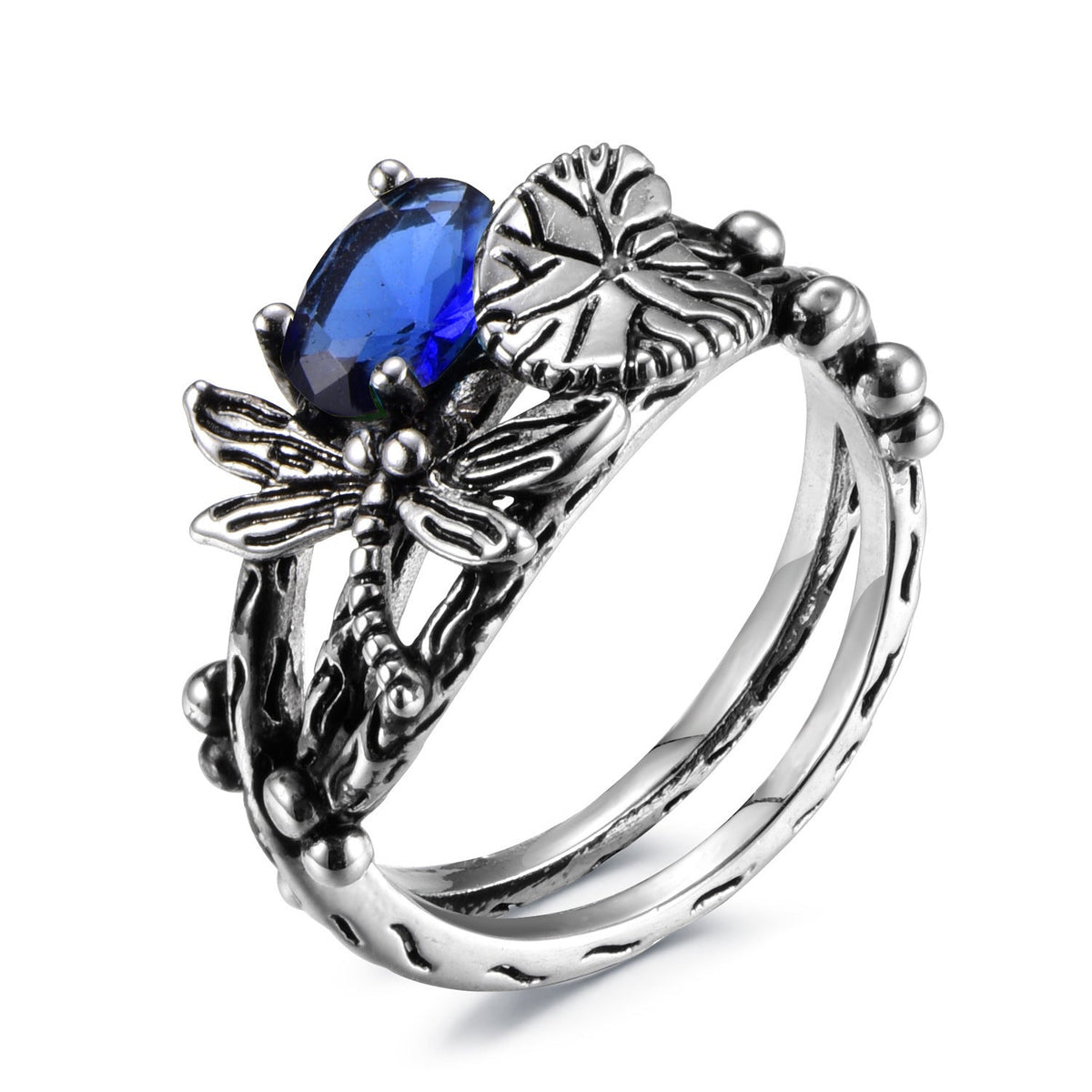 Women's Cheng Creative Dragonfly Lotus Vintage Thai Rings