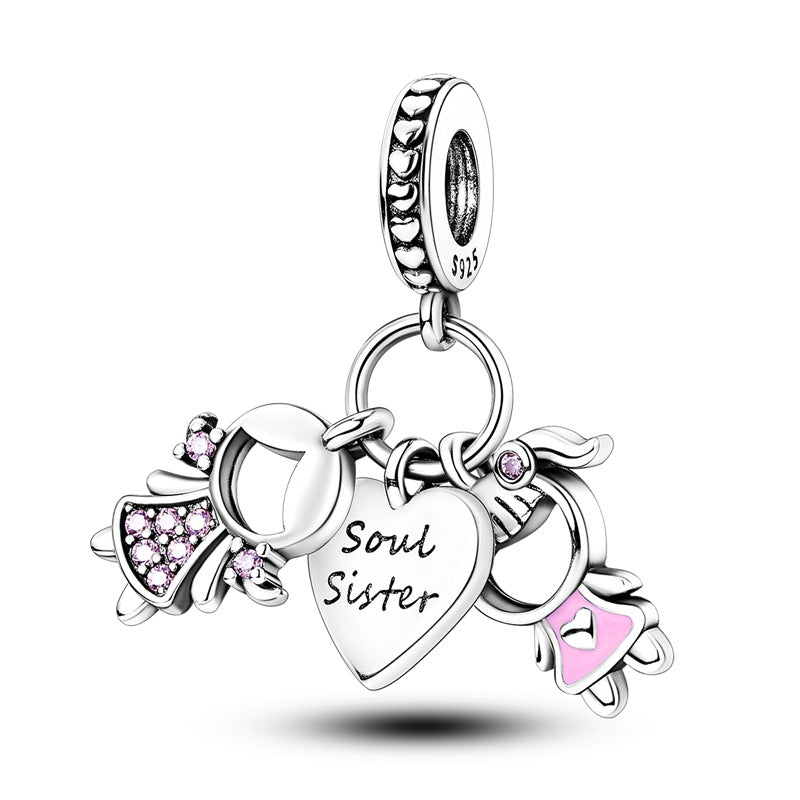 Sisterhood Friendship PendantSilverplated Beaded Heart Bestie Gift