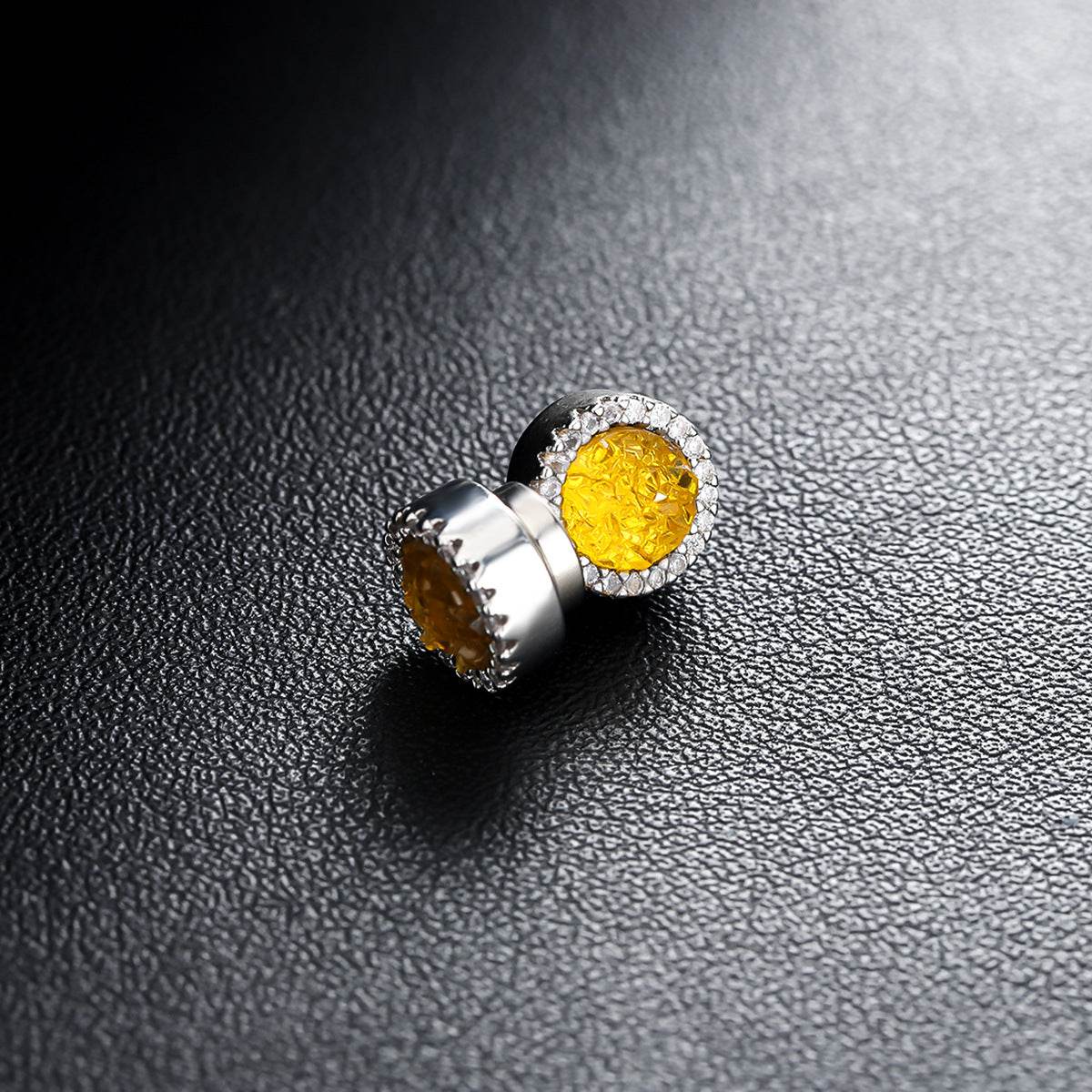 Magnetic Round Halo Stud Earrings for Men Women, Multicolor Crystal Cluster Non-Piercing Clip On