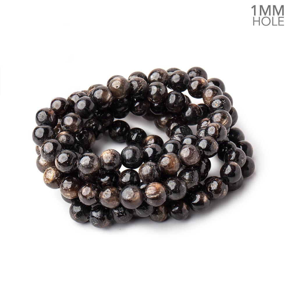 6.5mm Dark Chocolate Sapphire plain rounds 16 inch 65 beads 1mm Large Hole