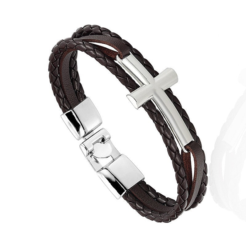 Men's Vintage Leather Cross Creative Chinese Style Bracelet