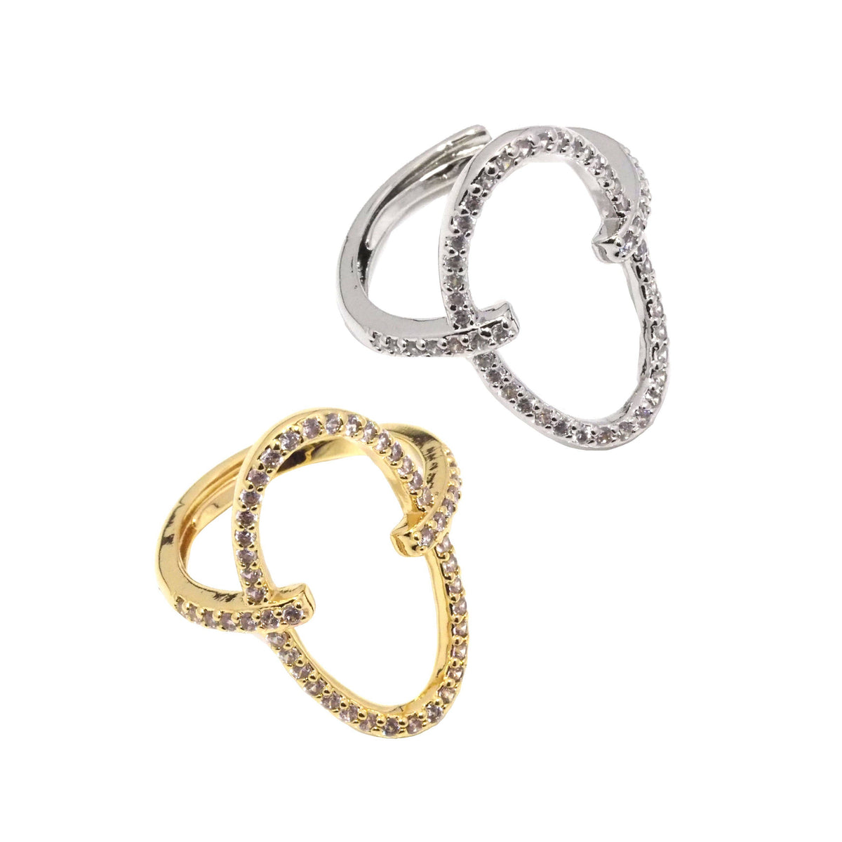 Gold Silver Clear CZ Frame Oval Adjustable Ring, Sku#B349