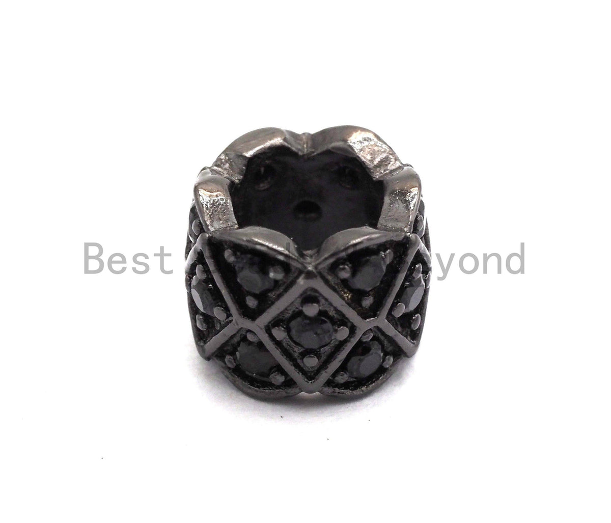 Black CZ Pave On Black Triple Layers Big Large Hole Cylinder Beads, Cubic Zirconia Black Color Cylinder Space Beads, 8x6mm, SKU#C92
