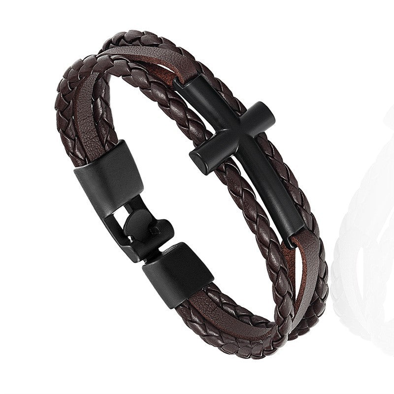 Men's Vintage Leather Cross Creative Chinese Style Bracelet