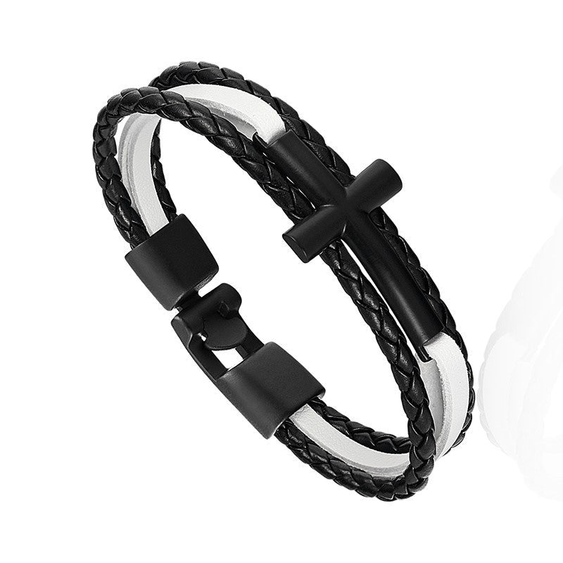 Men's Vintage Leather Cross Creative Chinese Style Bracelet