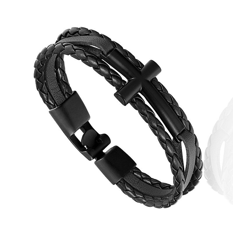 Men's Vintage Leather Cross Creative Chinese Style Bracelet