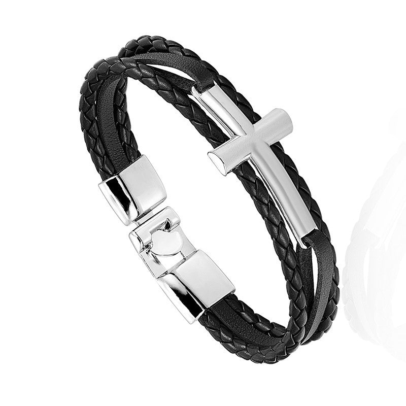 Men's Vintage Leather Cross Creative Chinese Style Bracelet
