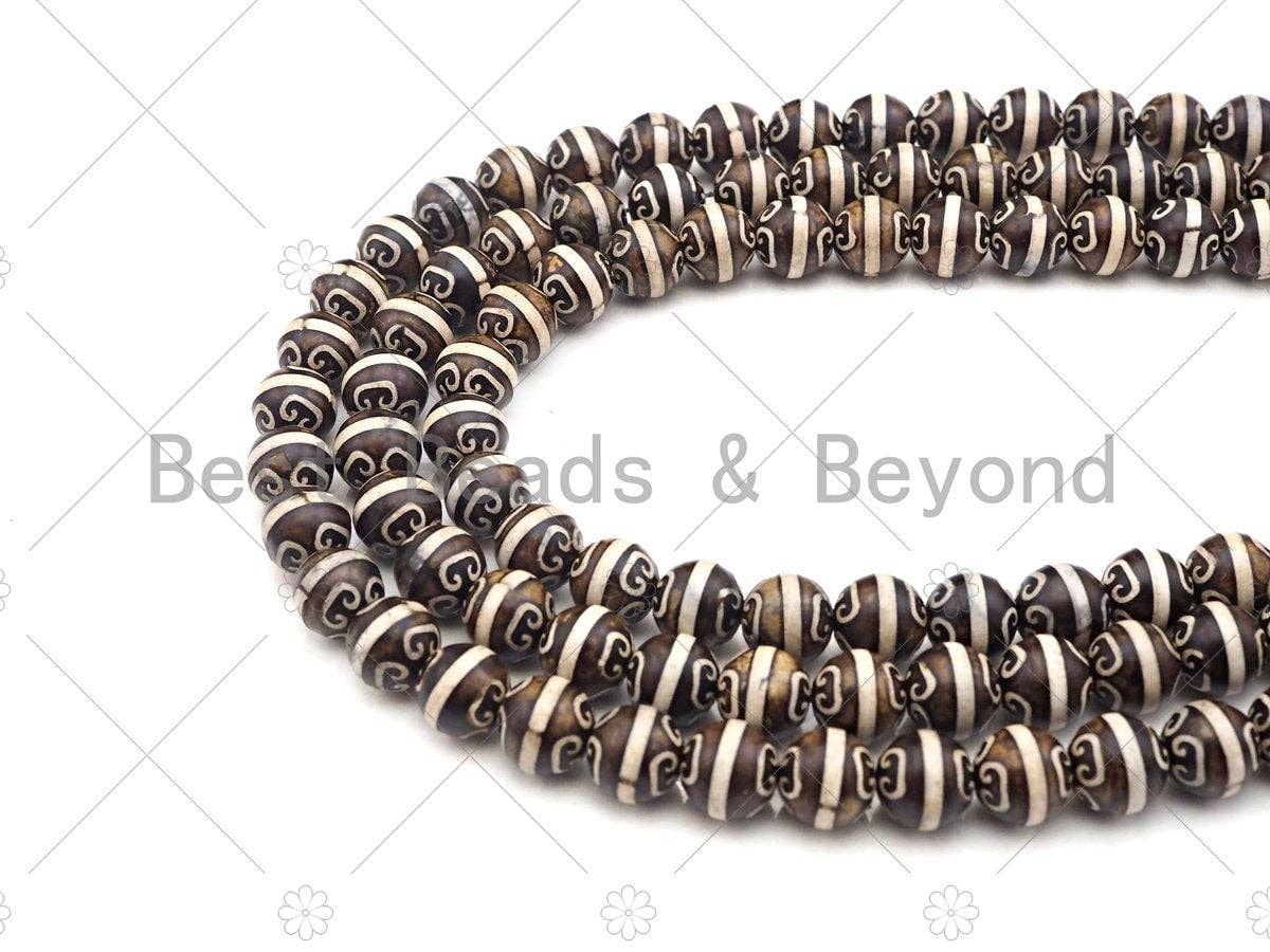 NEW STYLE Natural Tibetan One Line Agate, Round 10mm, 14" Full Strand, Natural Agate, DZI AgateSku#U976