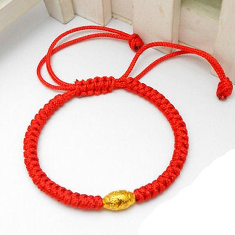 Women's & Men's Gold-plated Lucky Beads Right Rain Life Red Rope Bracelet