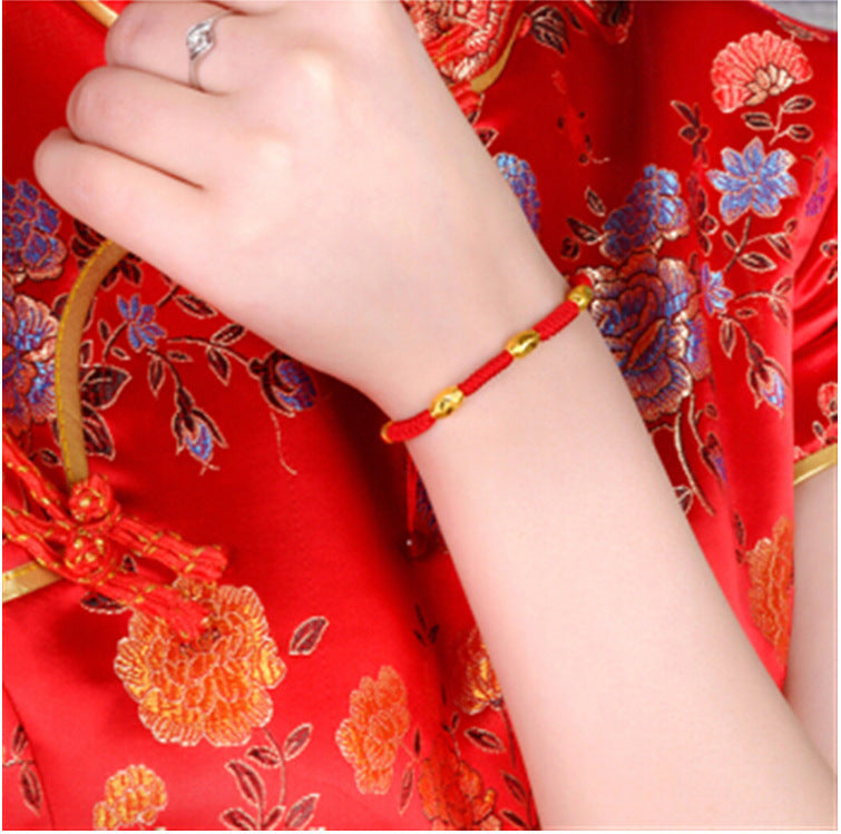 Women's & Men's Gold-plated Lucky Beads Right Rain Life Red Rope Bracelet