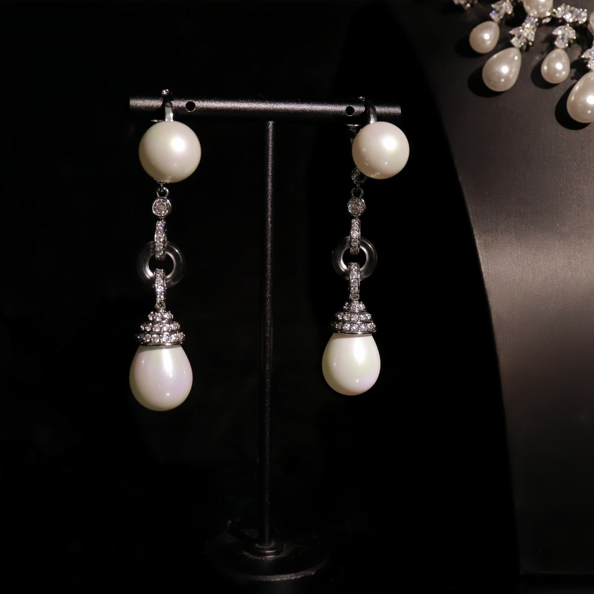 Chic Clavicle-Length Necklace And Gold-Plated Zircon Pearl Earrings Jewelry Set
