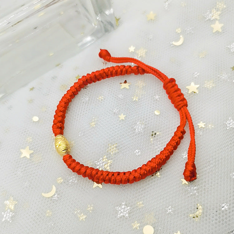 Women's & Men's Gold-plated Lucky Beads Right Rain Life Red Rope Bracelet