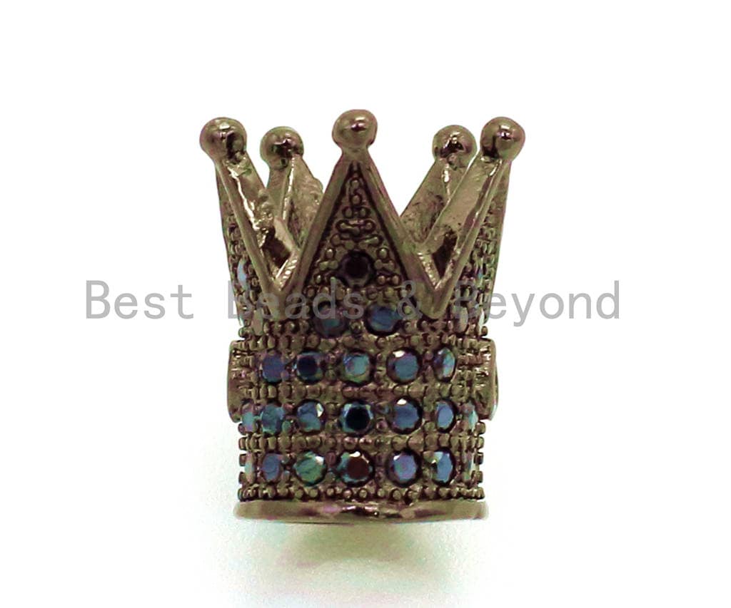 CZ King Crown Black Micro Pave Beads, Cubic Zirconia Crown Space Beads,Men's Women's Jewelry Making, 10x8mm, Sku#G114