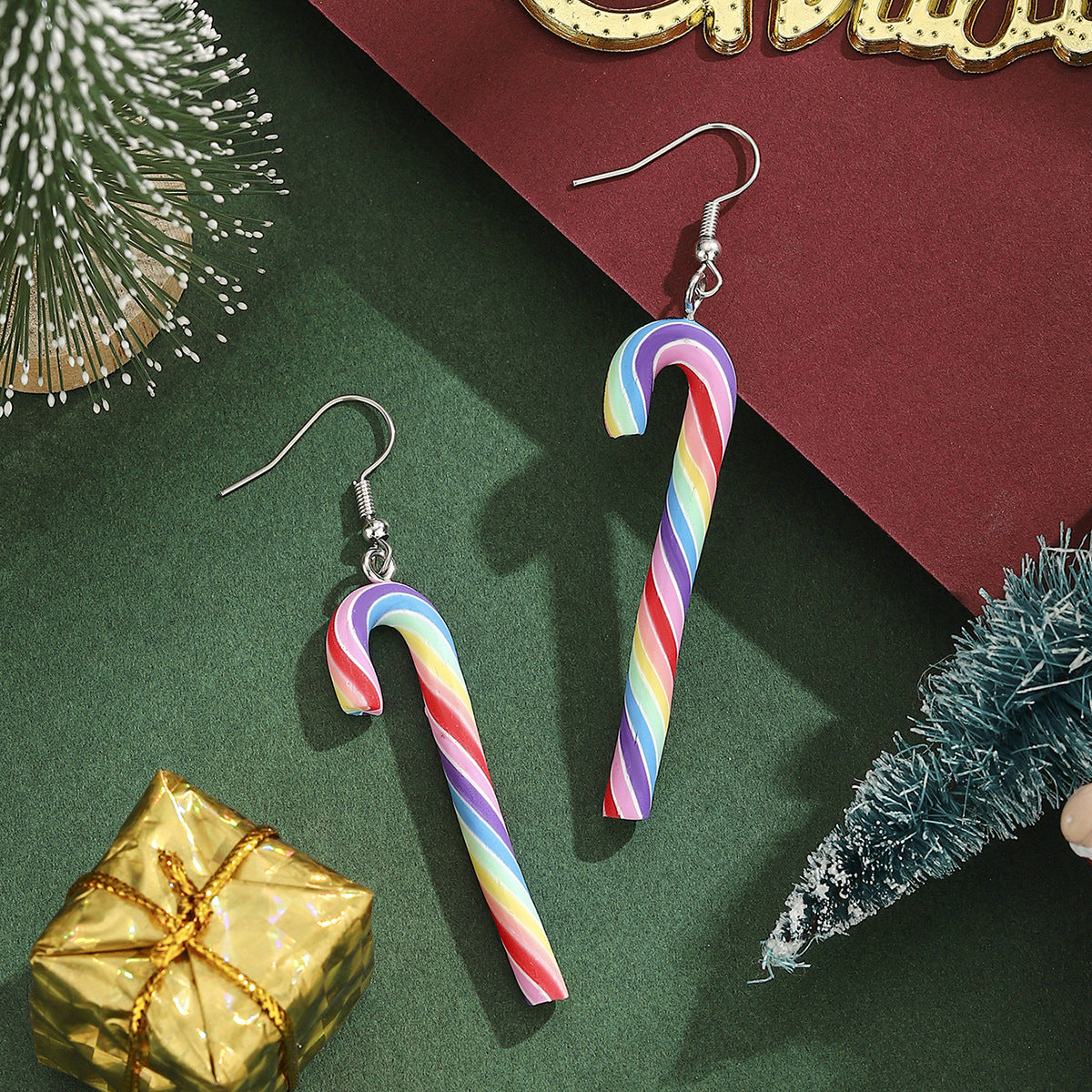 Cross-Border Personalized Christmas Alloy Earrings Christmas Hat Colorful Star Dot Diamond Christmas Tree Elk Gingerbread Man Earrings