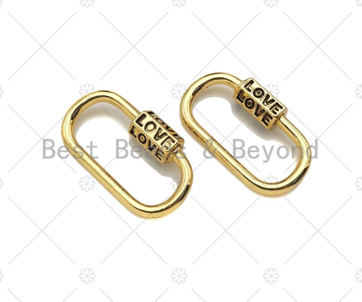 18K Gold Love Word On Oval Shape Screw Clasp, Oval Connector, Gold Carabiner Clasp, 17x29mm, Sku#K173