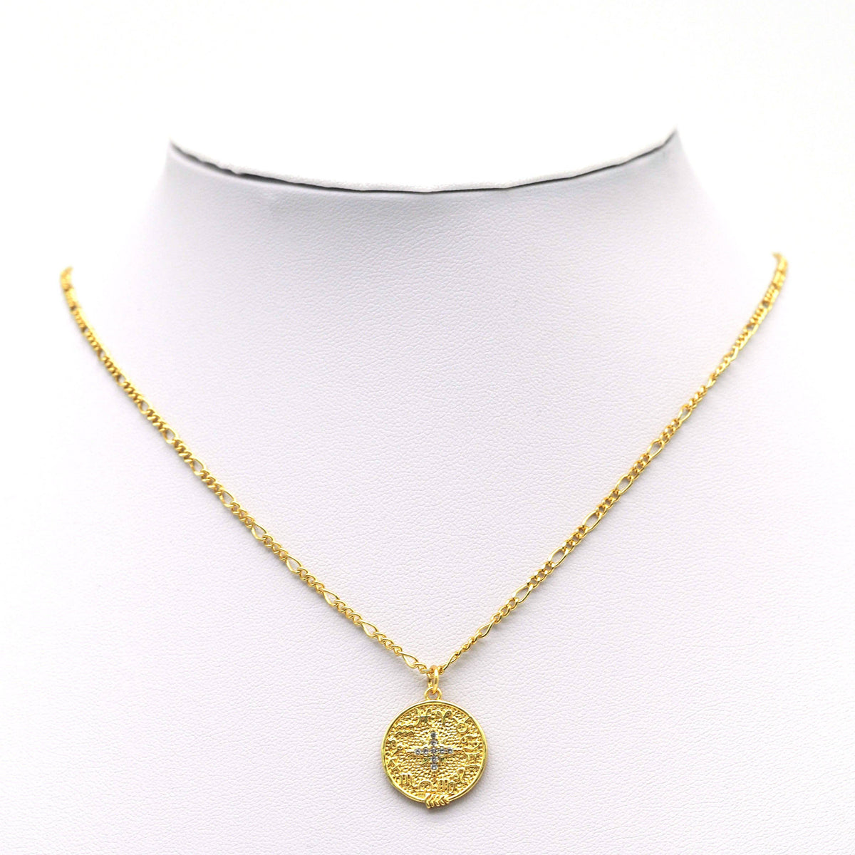 CZ North Star On Round Coin Charm, Sku#F1480