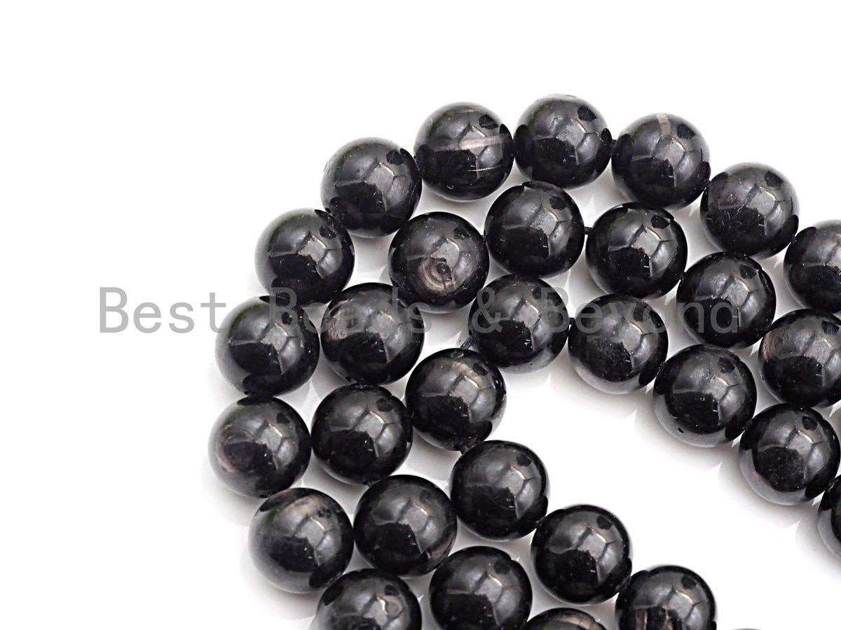 Quality Natural Black Phlogopite Beads, 6mm/8mm/10mm Round Smooth, Natural Black Gemstone, 15.5" Full Strand, sku#U625