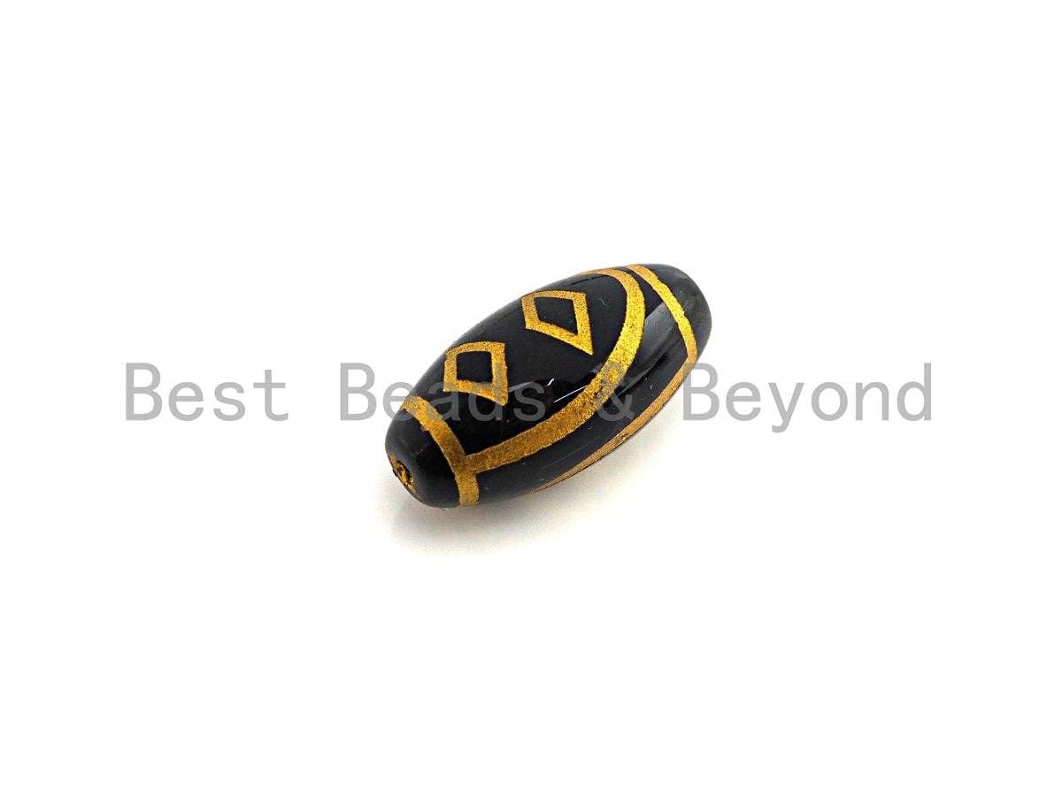 Natural Tibetan Agate Oval Shape Beads, Black Gold Dzi beads, Barrel Agate Beads, 10x20mm, sku#U593