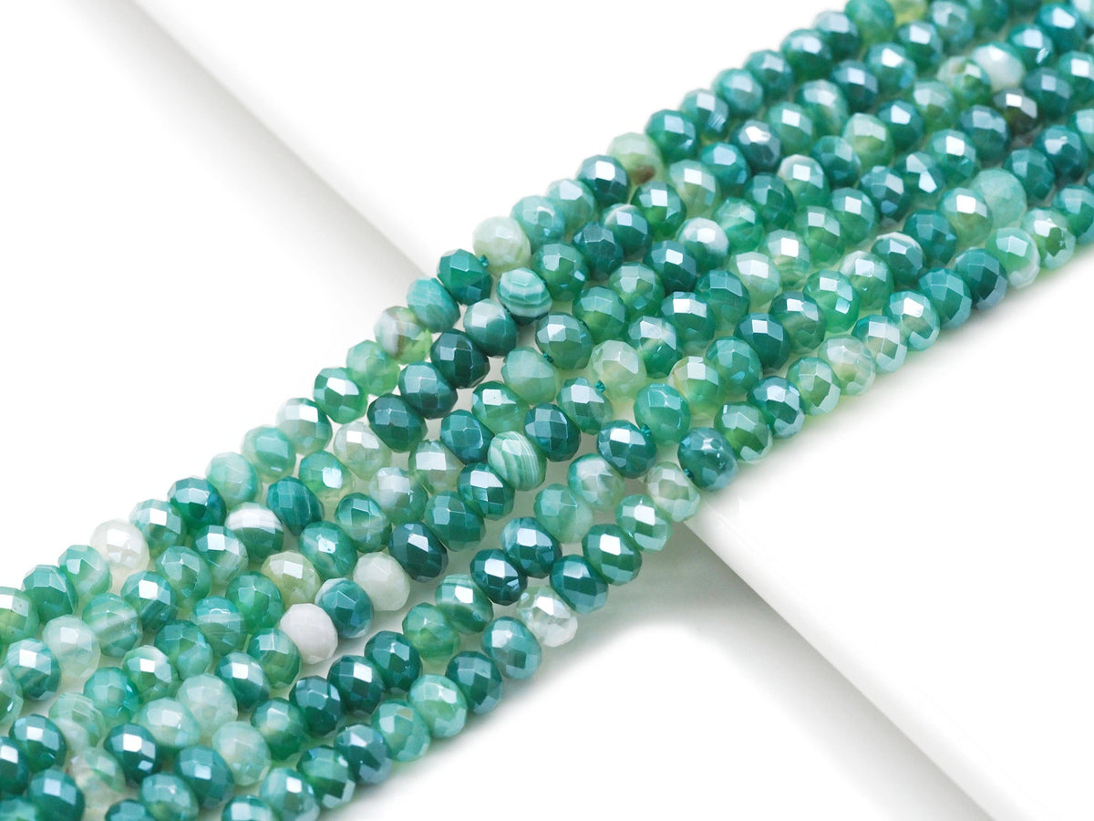 Mystic Natural Green Banded Agate Rondelle Faceted Beads, Sku#UA250