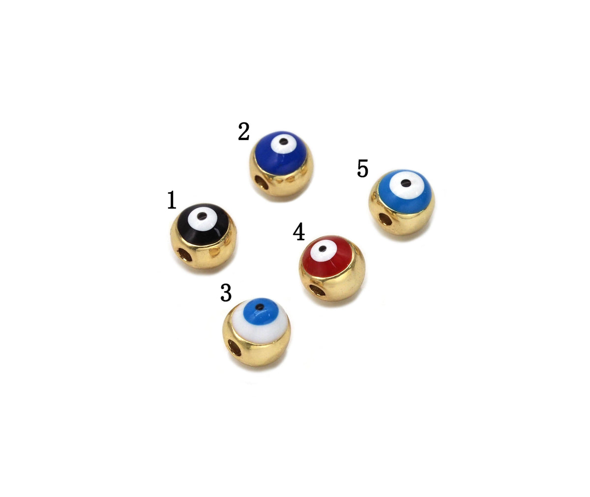 Gold Enamel Evil Eye Round Ball Spacer Beads, Sku#LD318