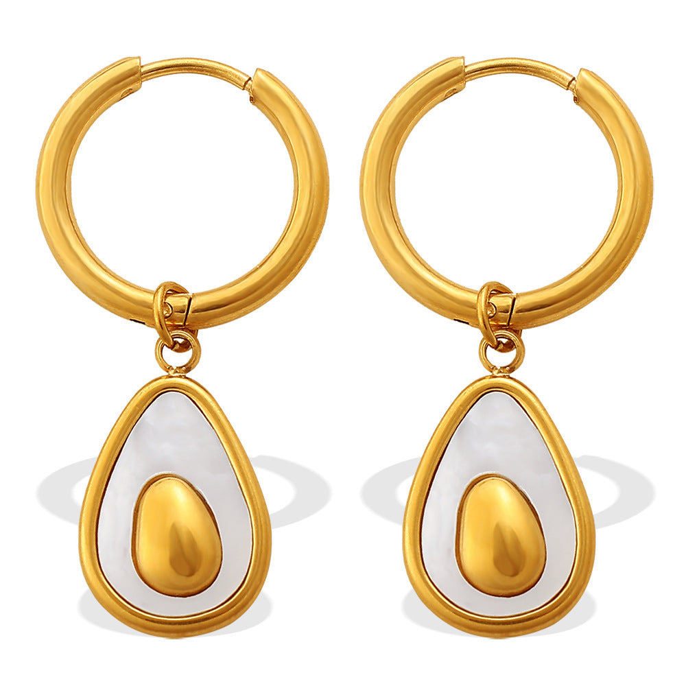 Personalized Light Luxury Stainless Steel Avocado Pendant Earrings, 18K Gold Plated High-End Elegant Ear Jewelry