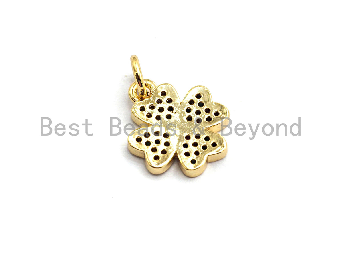 CZ Colorful Micro Pave Shamrock Pendant Charm, Clover Shaped Pave Pendant, Gold plated, 11x13mm, Sku#F754C