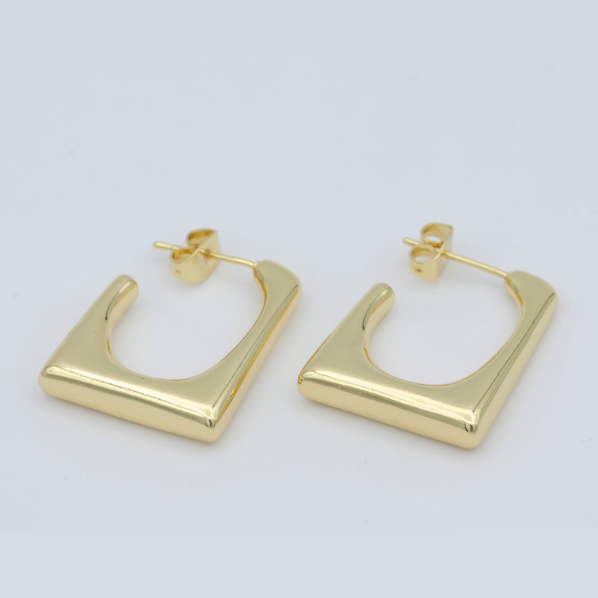 14K GF Dainty Squared Hoops Chunky Gold Hoops,Light Everyday Wear Hoop Earrings,Bold Zoom Hoop Earring Unique Shape Earring P-259