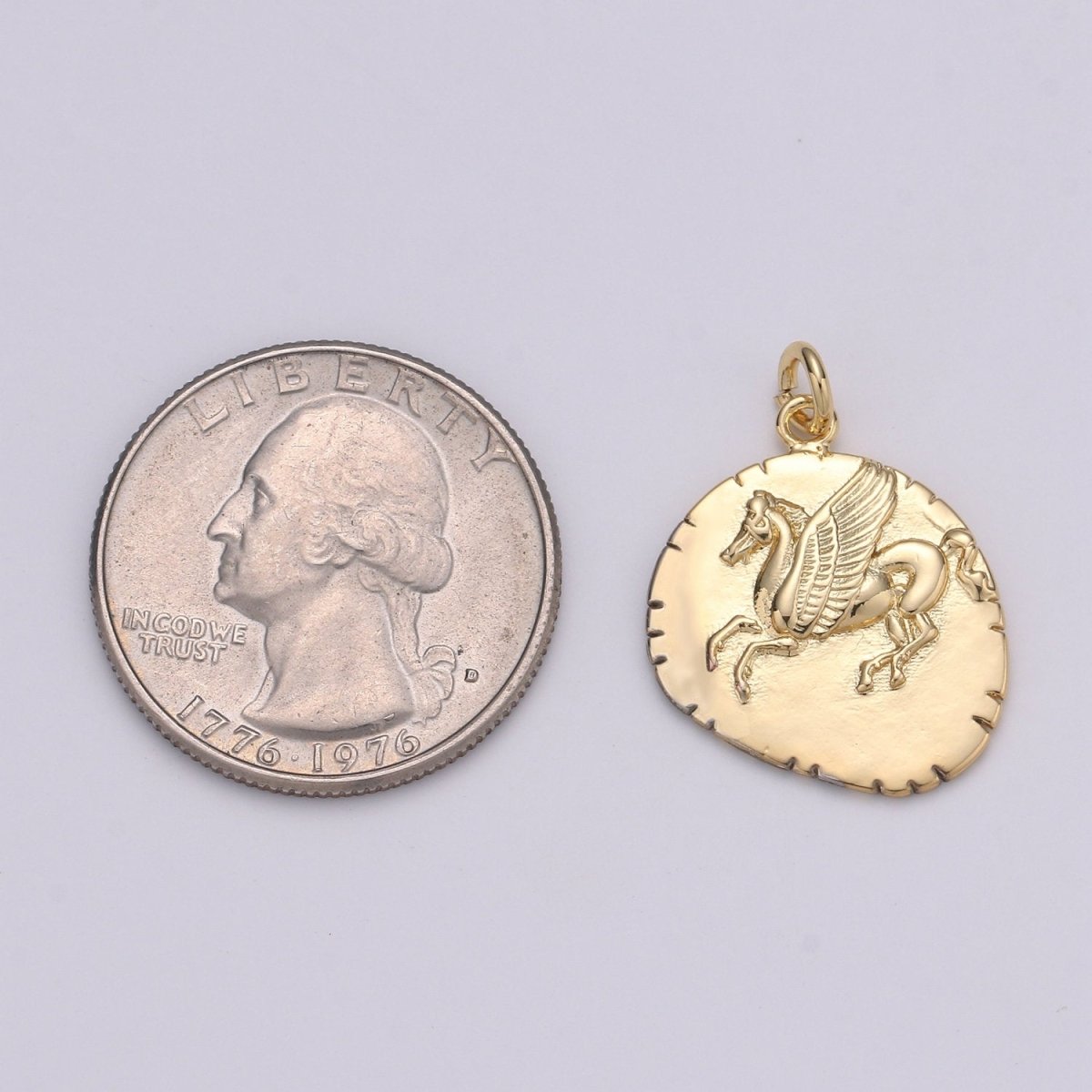 14k GF Greek Pegasus Gold Coin Pendant,  Flying Horse Coin Pendant, Al- Buraq Coin Pendant Earing DIY, Heavenly Flying Horse Coin Charm D-205