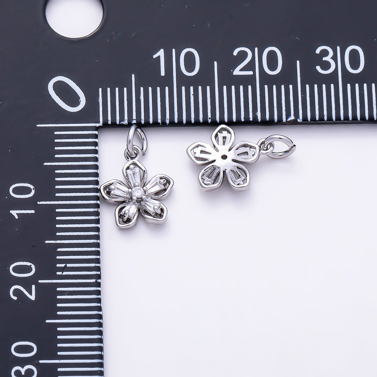 14K Gold Filled 10mm Clear CZ Baguette Petal Flower Mini Charm | AG727 Charms-01523
