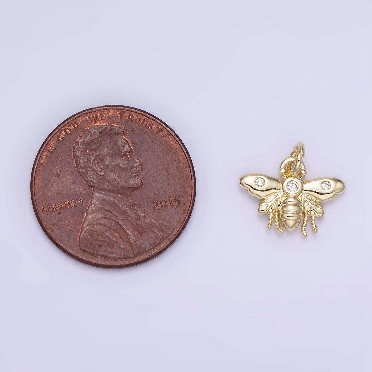 14K Gold Filled 10mm Triple CZ Queen Bumble Bee Wasps Insect Charm | AG717