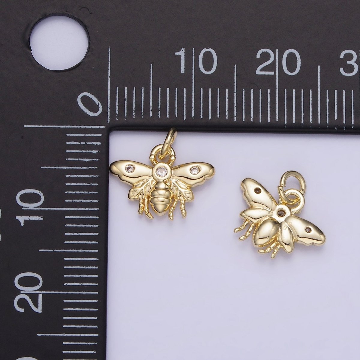 14K Gold Filled 10mm Triple CZ Queen Bumble Bee Wasps Insect Charm | AG717