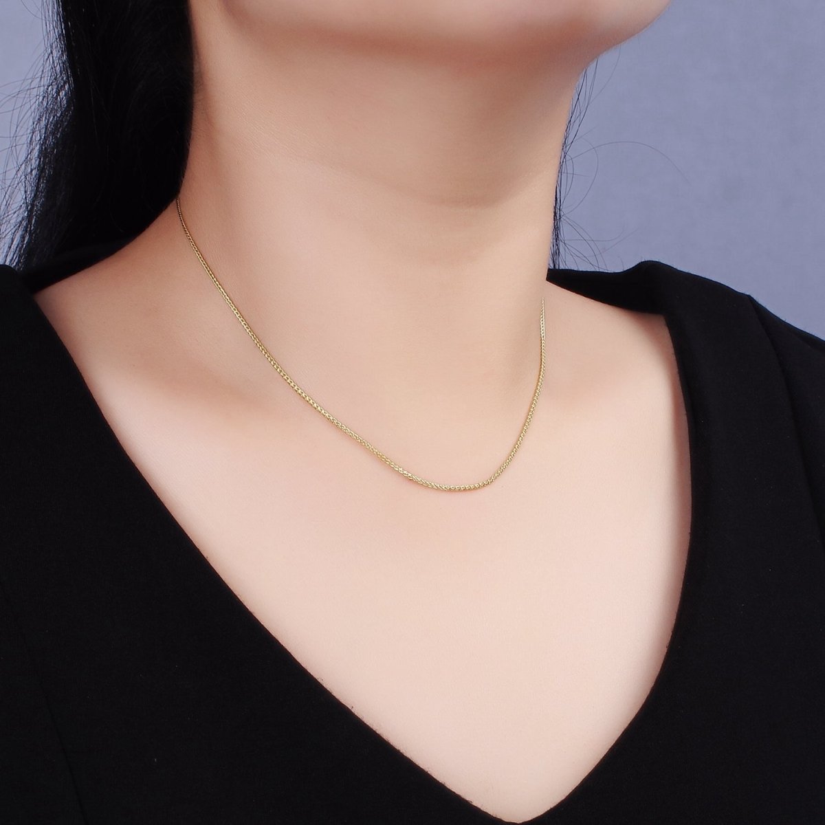14K Gold Filled 1.2mm Dainty Foxtail Espiga Wheat 16 Inch Choker Chain Necklace | WA-2162