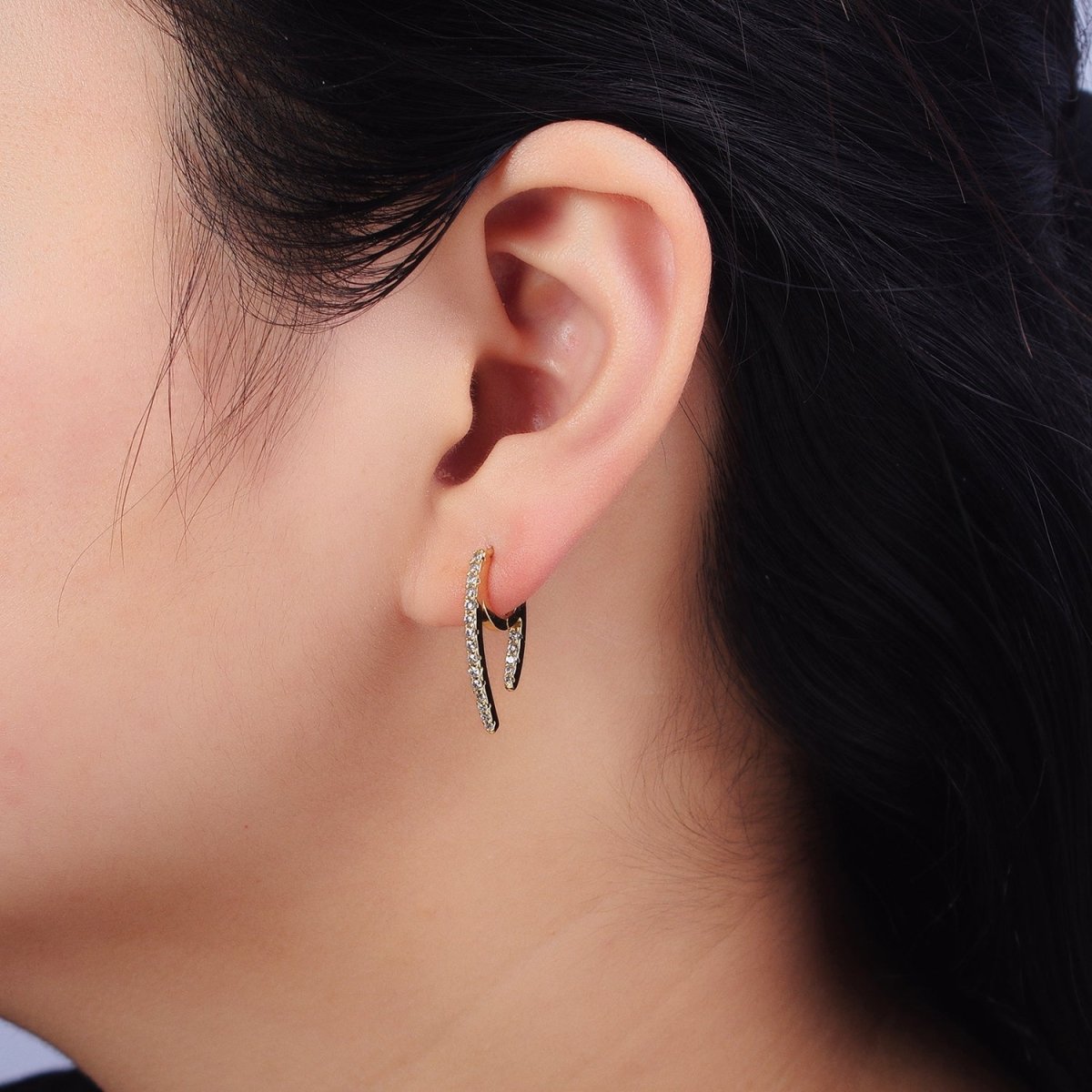 14K Gold Filled 13.5mm Geometric Claw Micro Paved CZ Huggie Earrings | AB271