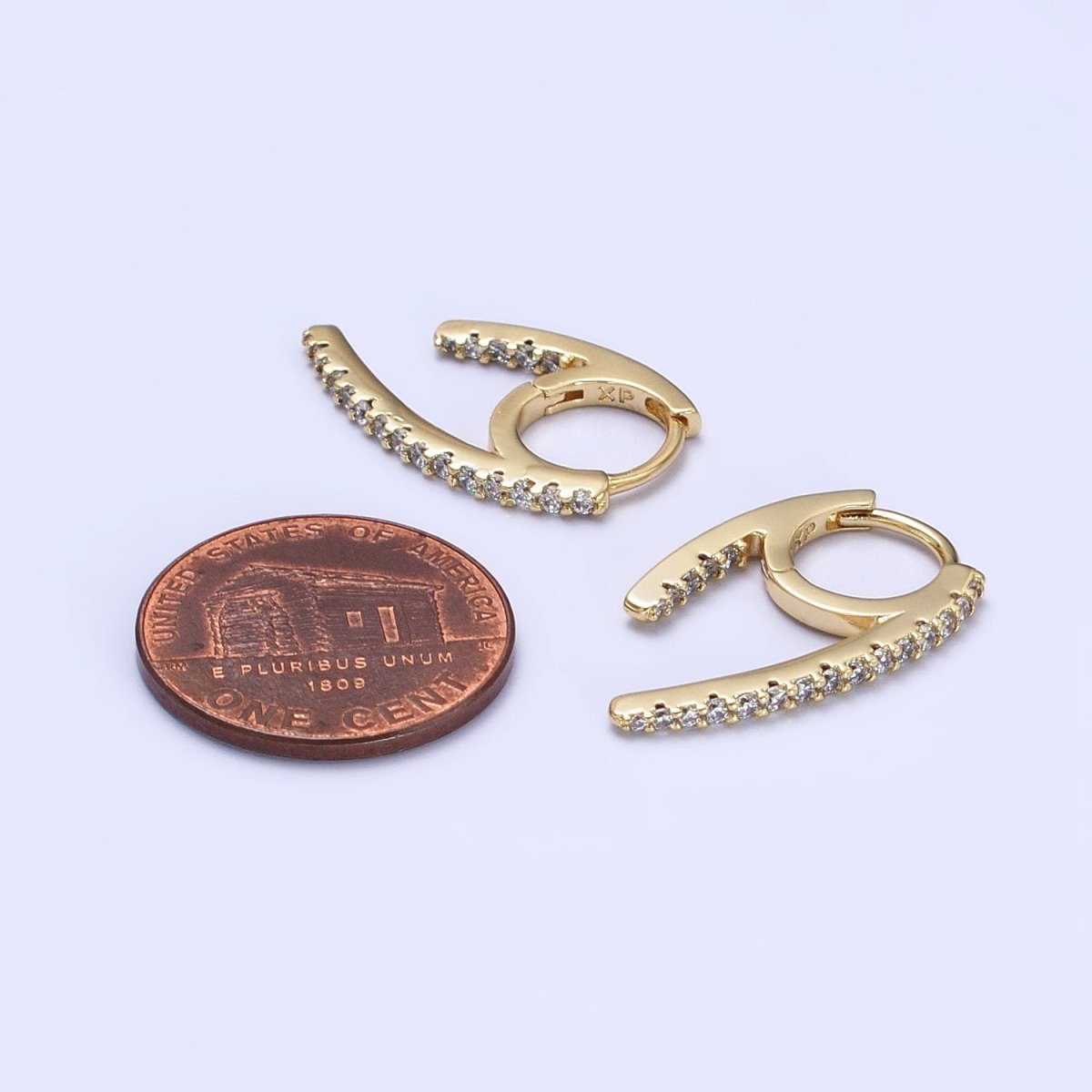 14K Gold Filled 13.5mm Geometric Claw Micro Paved CZ Huggie Earrings | AB271