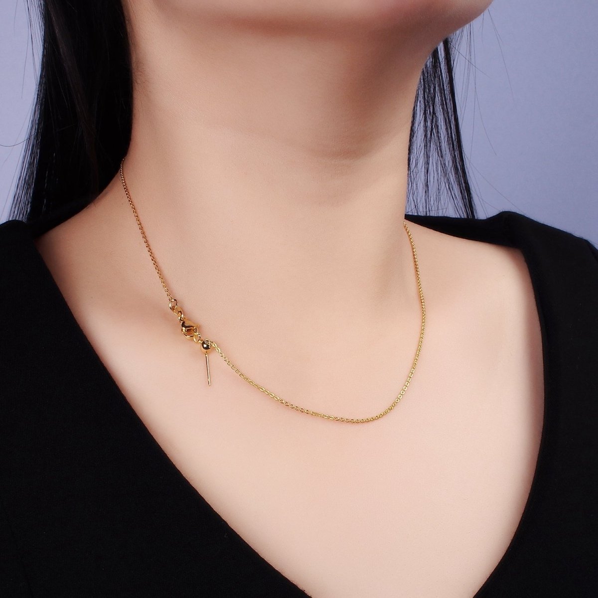 14K Gold Filled 1.3mm Cable Chain 17.3 Inch Slider Needle Adjustable Necklace | WA-2433