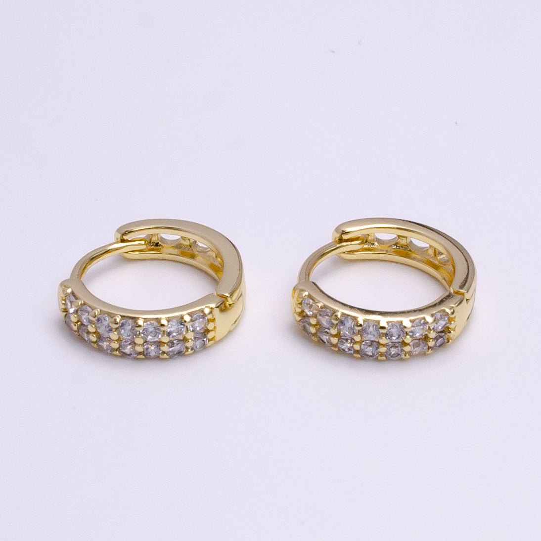 14K Gold Filled 13mm Clear Micro Paved Round Filigree Huggie Earrings | AE579