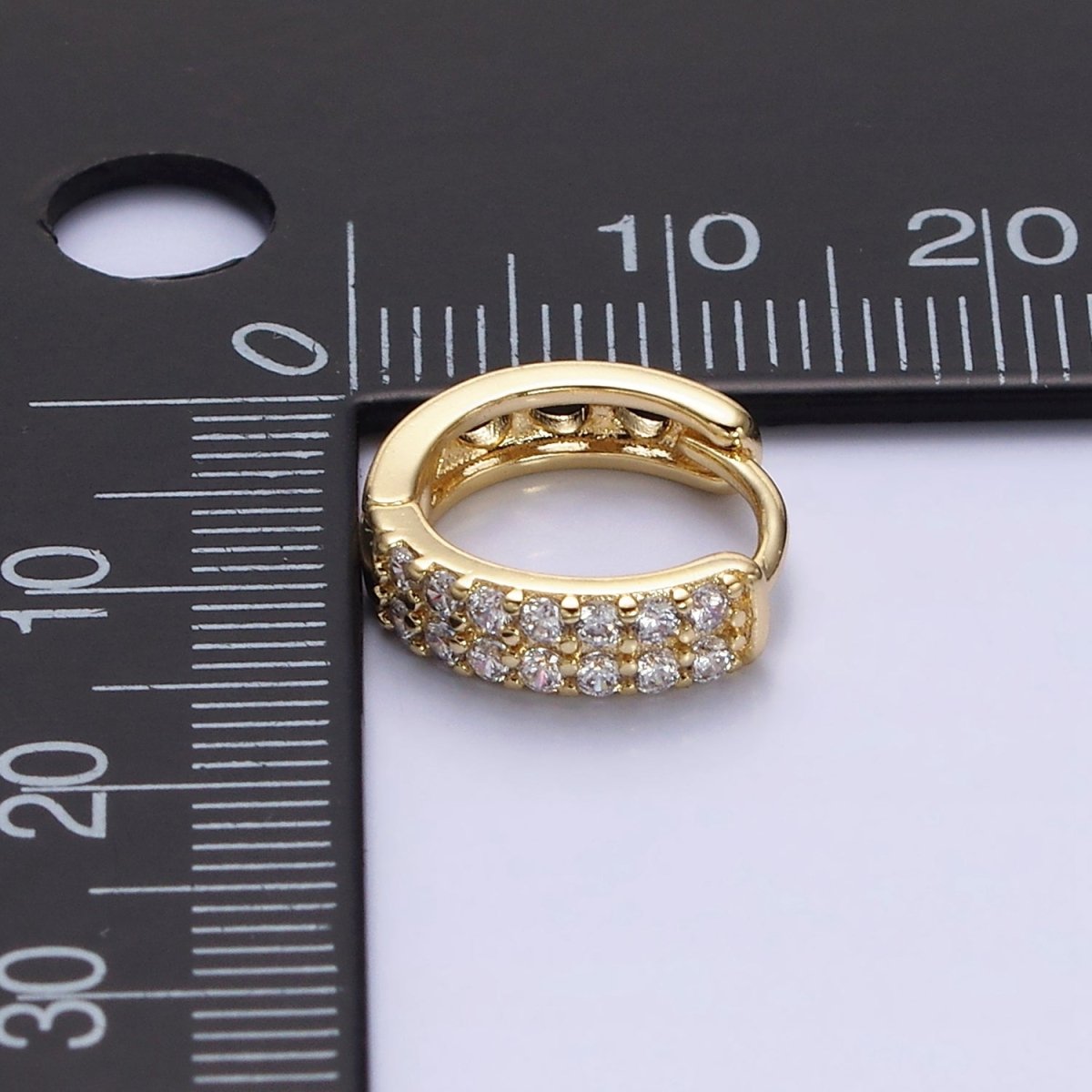 14K Gold Filled 13mm Clear Micro Paved Round Filigree Huggie Earrings | AE579
