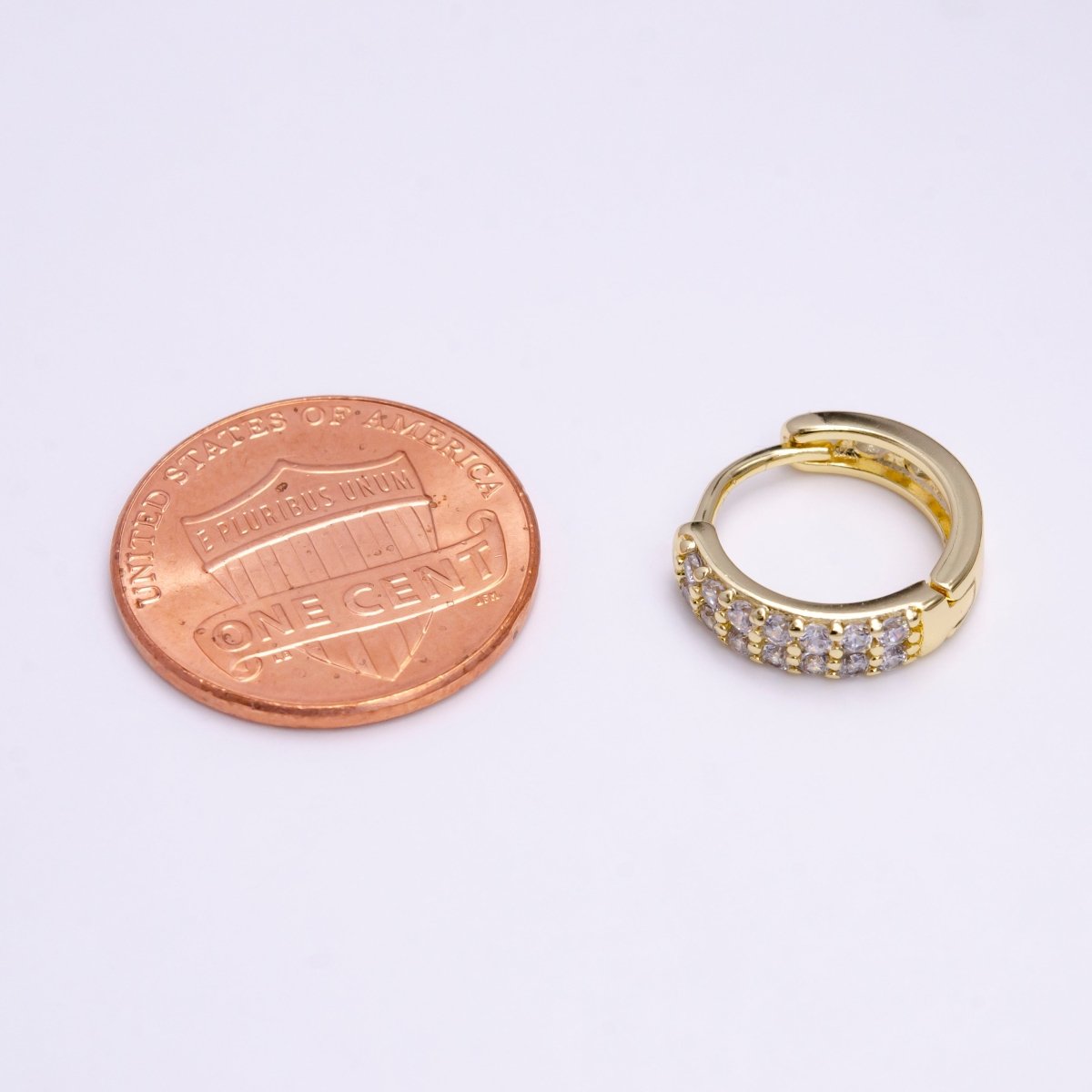 14K Gold Filled 13mm Clear Micro Paved Round Filigree Huggie Earrings | AE579