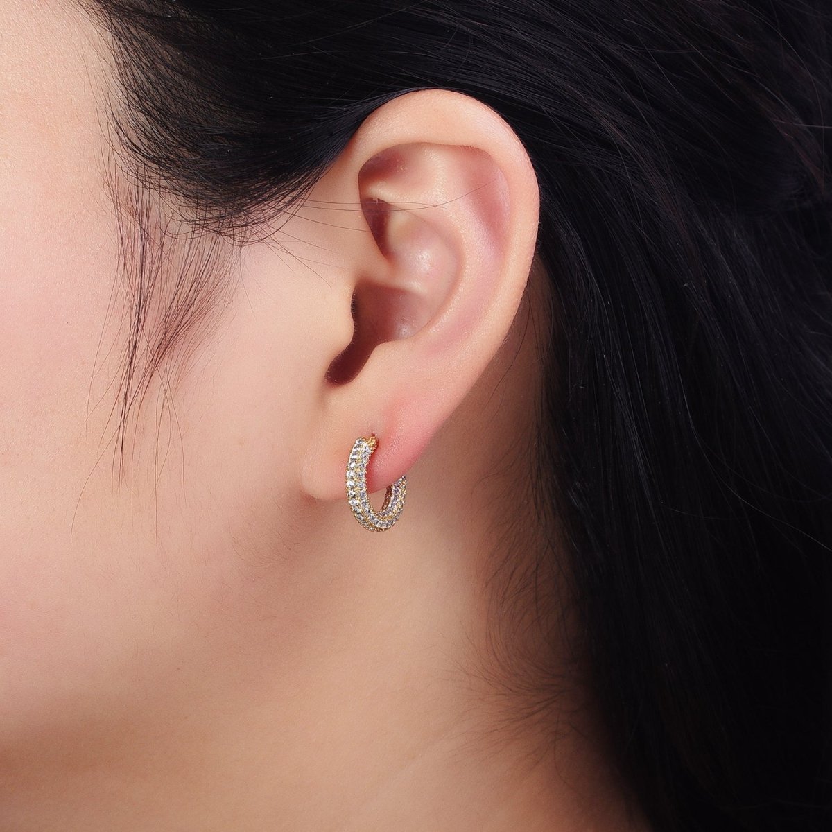 14K Gold Filled 14.5mm Micro Paved CZ Endless Hoop Huggie Earrings | AD1388