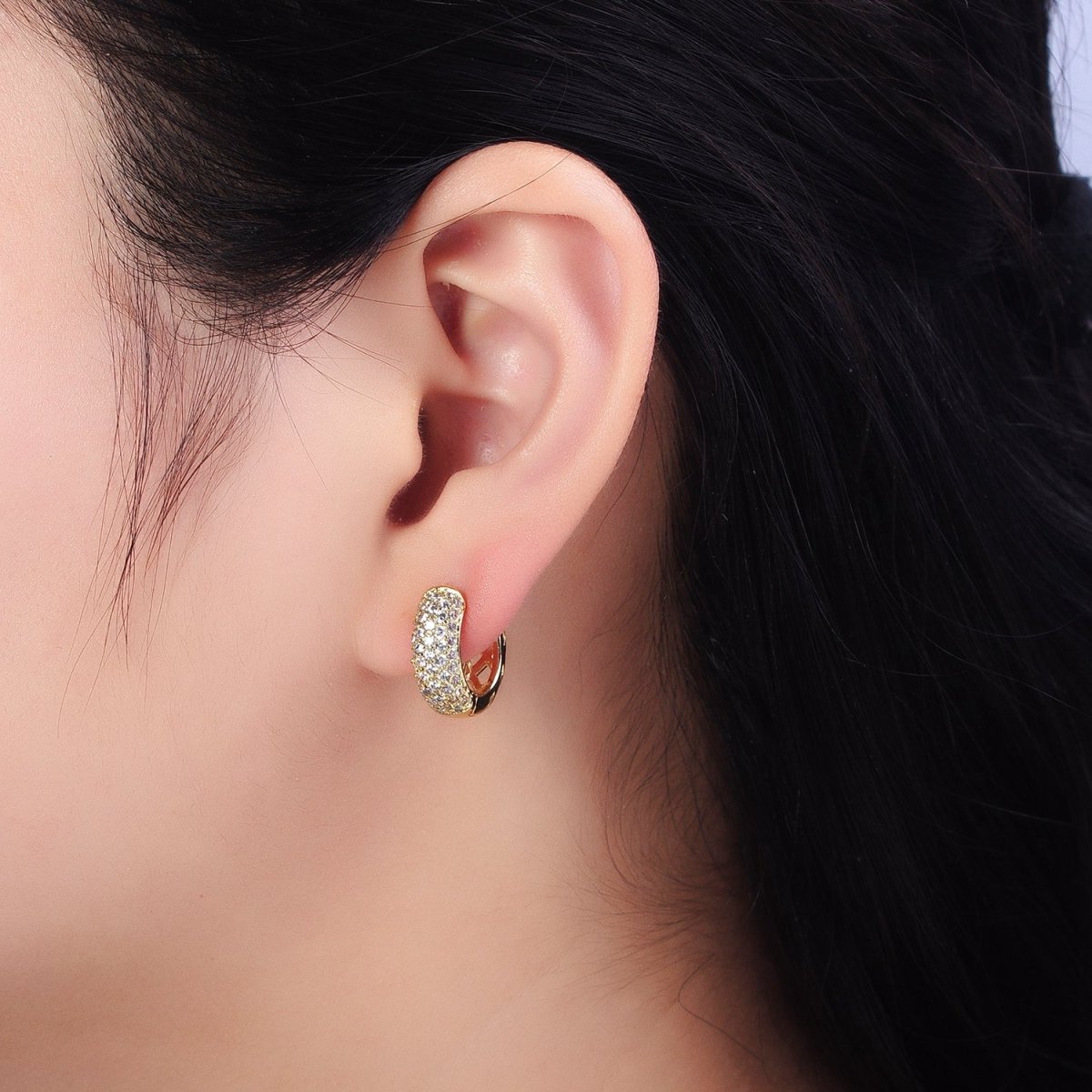 14K Gold Filled 15mm Micro Paved CZ Rhombus Filigree Huggie Earrings | AD1527