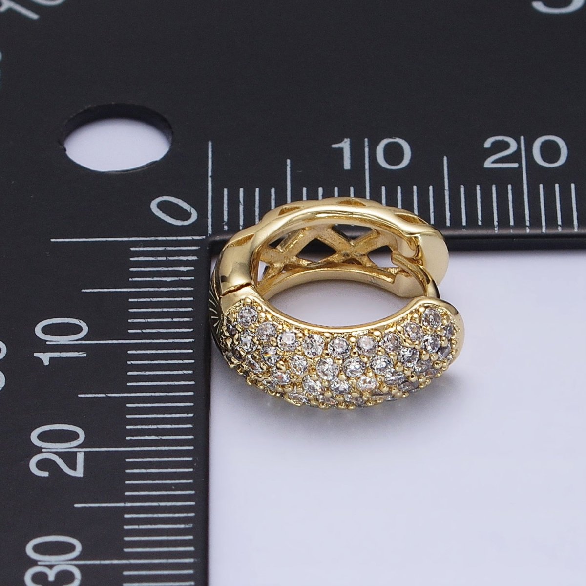 14K Gold Filled 15mm Micro Paved CZ Rhombus Filigree Huggie Earrings | AD1527