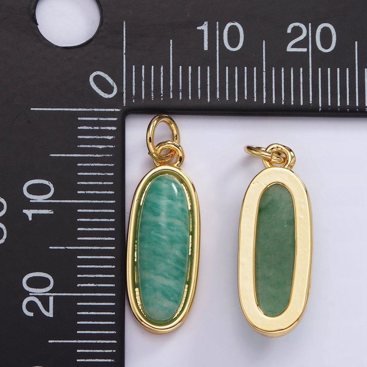 14K Gold Filled 24mm Natural Gemstone Bezel Oblong Charm | AG574 - AG581