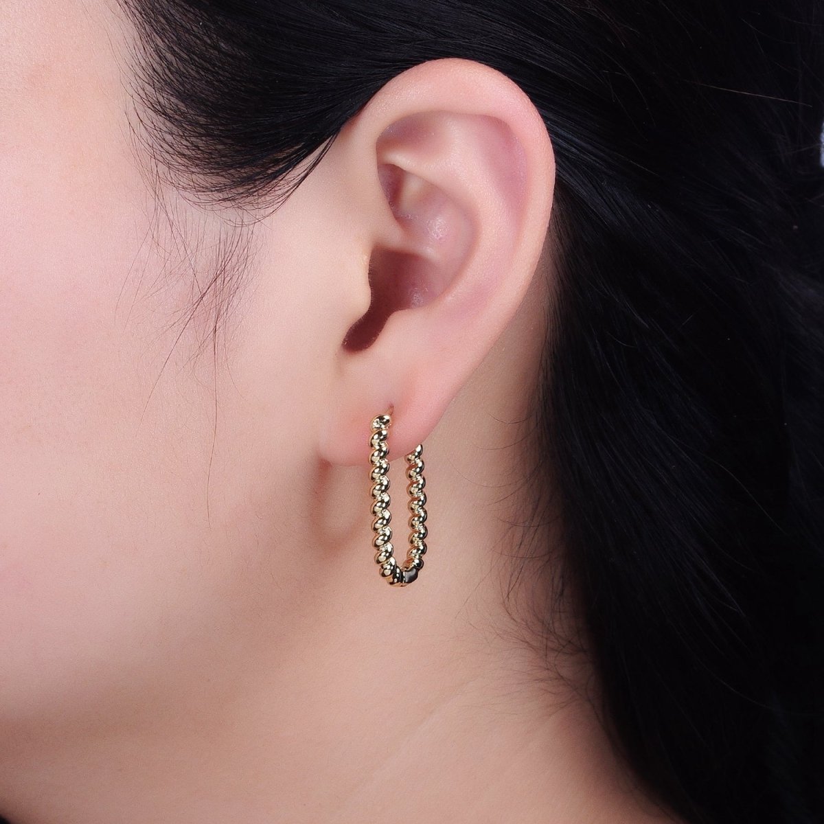 14K Gold Filled 27.5mm Twisted Croissant Oblong U-Shaped Hoop Earrings | AD1278