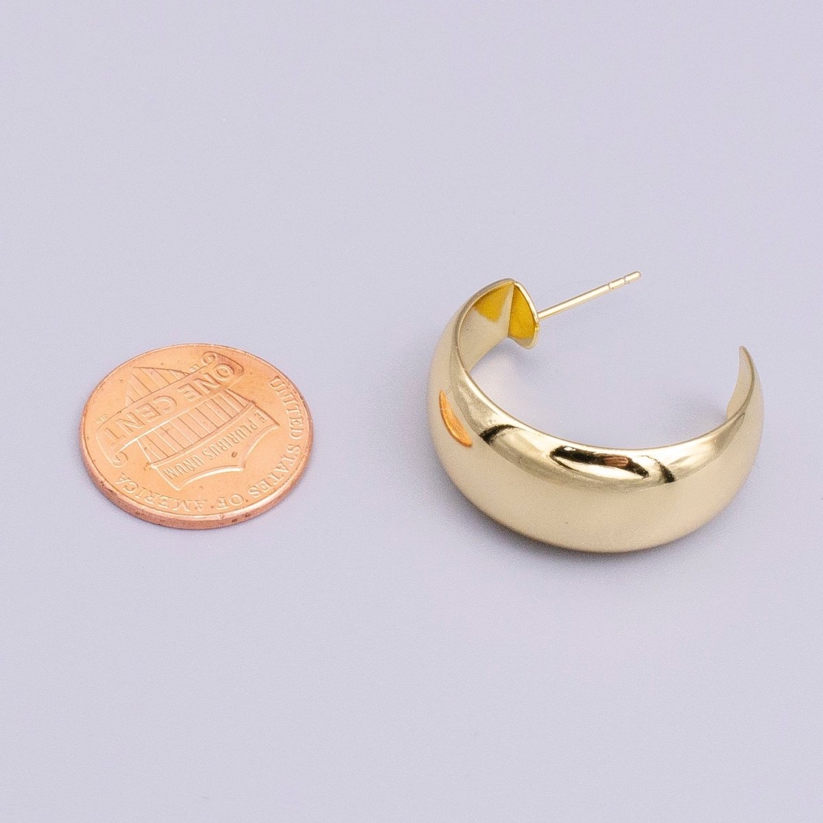 14K Gold Filled 27mm Wide Thin Dome C-Shaped Geometric Hoop Earrings | AE070